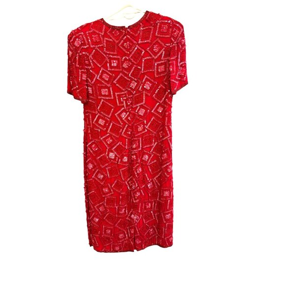 Joan Leslie Evenings Red Sequin Silk Cocktail Party Holidays Dress Size 6 - Picture 2 of 11